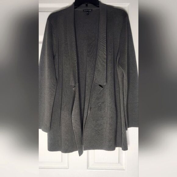 Eileen Fisher L Seaweed Green Lslv SILK ORGANIC COTTON Women's Opened Cardigan - Picture 2 of 8